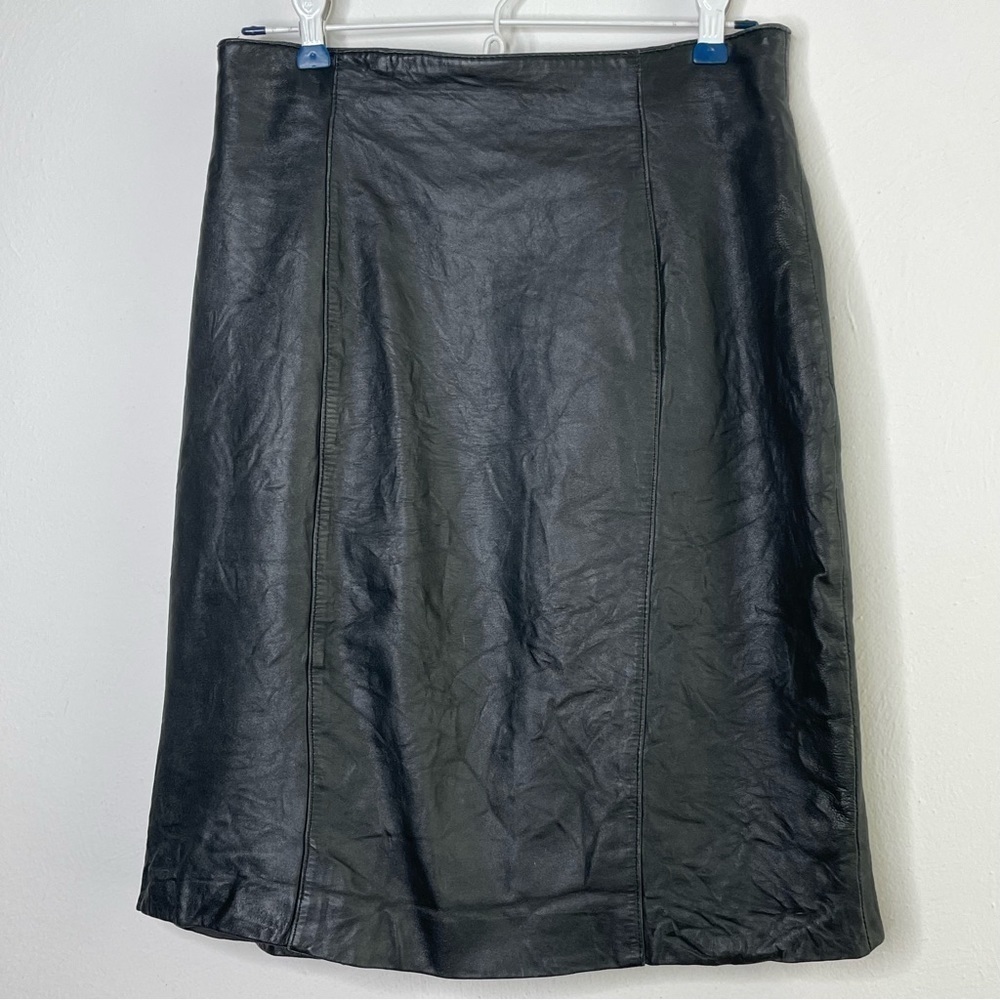Vintage 90s Y2K black lambskin leather skirt small - Picture 5 of 11